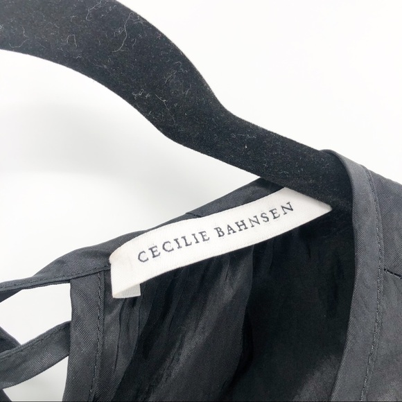 Cecilie Bahnsen Esme Black Tiered Layered Puff Sleeve Midi Length Dress US 6 - Picture 4 of 9